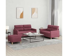 Sofa Sofos komplektas su pagalvėlėmis, 3 dalių, vyno, audinys