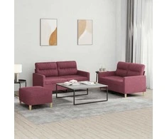 Sofa Sofos komplektas su pagalvėlėmis, 3 dalių, vyno, audinys