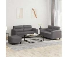 Sofa Sofos komplektas su pagalvėlėmis, 3 dalių, pilkas, dirbtinė oda