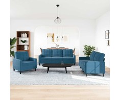 Sofa Sofos komplektas su pagalvėlėmis, 3 dalių, mėlynas, aksomas
