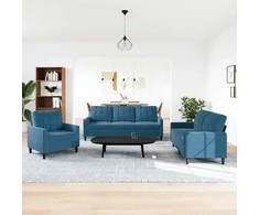 Sofa Sofos komplektas su pagalvėlėmis, 3 dalių, mėlynas, aksomas