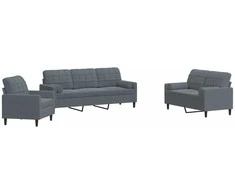 Sofa Sofos komplektas su pagalvėlėmis, 3 dalių, pilkas, aksomas
