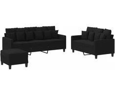 Sofa Sofos komplektas su pagalvėlėmis, 3 dalių, juodas, audinys