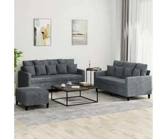 Sofa Sofos komplektas su pagalvėlėmis, 3 dalių, pilkas, aksomas