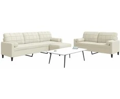Sofa Sofos komplektas su pagalvėlėmis, 3 dalių, kreminis, aksomas