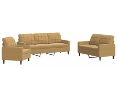 Sofa Sofos komplektas su pagalvėlėmis, 3 dalių, rudas, aksomas
