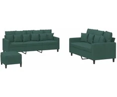 Sofa Sofos komplektas su pagalvėlėmis, 3 dalių, žalias, aksomas