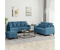 Sofa Sofos komplektas su pagalvėlėmis, 3 dalių, mėlynas, aksomas