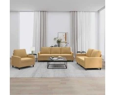 Sofa Sofos komplektas su pagalvėlėmis, 3 dalių, rudas, aksomas