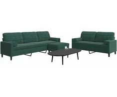 Sofa Sofos komplektas su pagalvėlėmis, 3 dalių, žalias, aksomas