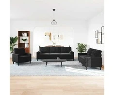 Sofa Sofos komplektas su pagalvėlėmis, 3 dalių, juodas, aksomas