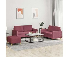 Sofa Sofos komplektas su pagalvėlėmis, 3 dalių, vyno, audinys