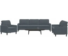 Sofa Sofos komplektas su pagalvėlėmis, 3 dalių, pilkas, aksomas