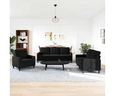 Sofa Sofos komplektas su pagalvėlėmis, 3 dalių, juodas, aksomas