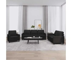 Sofa Sofos komplektas su pagalvėlėmis, 3 dalių, juodas, dirbtinė oda