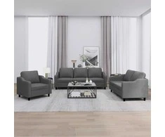 Sofa Sofos komplektas su pagalvėlėmis, 3 dalių, pilkas, audinys