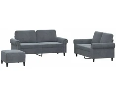 Sofa Sofos komplektas su pagalvėlėmis, 3 dalių, pilkas, aksomas