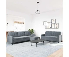 Sofa Sofos komplektas su pagalvėlėmis, 3 dalių, pilkas, aksomas