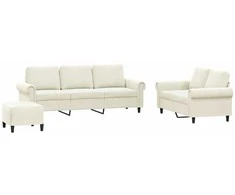 Sofa Sofos komplektas su pagalvėlėmis, 3 dalių, kreminis, aksomas