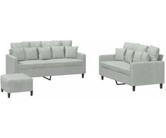 Sofa Sofos komplektas su pagalvėlėmis, 3 dalių, pilkas, aksomas