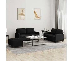 Sofa Sofos komplektas su pagalvėlėmis, 3 dalių, juodas, audinys