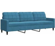 Sofa Sofos komplektas su pagalvėlėmis, 3 dalių, mėlynas, aksomas