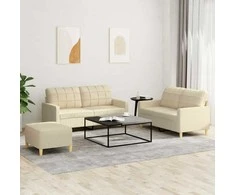 Sofa Sofos komplektas su pagalvėlėmis, 3 dalių, kreminis, audinys