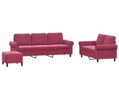 Sofa Sofos komplektas su pagalvėlėmis, 3 dalių, vyno, aksomas