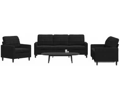 Sofa Sofos komplektas su pagalvėlėmis, 3 dalių, juodas, aksomas