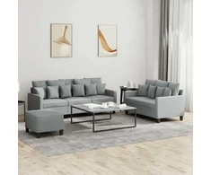 Sofa Sofos komplektas su pagalvėlėmis, 3 dalių, pilkas, audinys