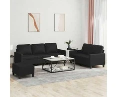 Sofa Sofos komplektas su pagalvėlėmis, 3 dalių, juodas, dirbtinė oda