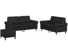 Sofa Sofos komplektas su pagalvėlėmis, 3 dalių, juodas, dirbtinė oda