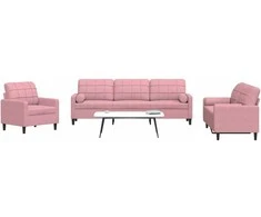 Sofa Sofos komplektas su pagalvėlėmis, 3 dalių, rožinis, aksomas