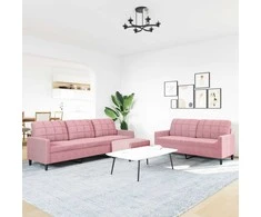 Sofa Sofos komplektas su pagalvėlėmis, 3 dalių, rožinis, aksomas