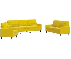 Sofa Sofos komplektas su pagalvėlėmis, 3 dalių, geltonas, aksomas