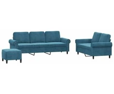 Sofa Sofos komplektas su pagalvėlėmis, 3 dalių, mėlynas, aksomas