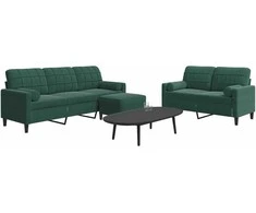 Sofa Sofos komplektas su pagalvėlėmis, 3 dalių, žalias, aksomas