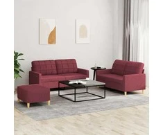 Sofa Sofos komplektas su pagalvėlėmis, 3 dalių, vyno, audinys