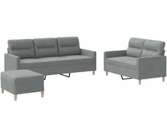 Sofa Sofos komplektas su pagalvėlėmis, 3 dalių, pilkas, audinys