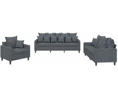 Sofa Sofos komplektas su pagalvėlėmis, 3 dalių, pilkas, aksomas