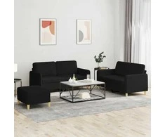 Sofa Sofos komplektas su pagalvėlėmis, 3 dalių, juodas, audinys