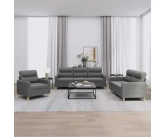 Sofa Sofos komplektas su pagalvėlėmis, 3 dalių, pilkas, audinys