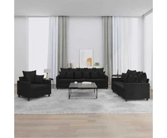 Sofa Sofos komplektas su pagalvėlėmis, 3 dalių, juodas, aksomas