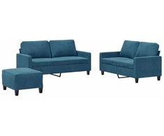 Sofa Sofos komplektas su pagalvėlėmis, 3 dalių, mėlynas, aksomas
