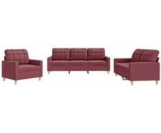 Sofa Sofos komplektas su pagalvėlėmis, 3 dalių, vyno, audinys
