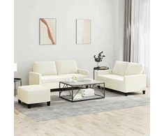 Sofa Sofos komplektas su pagalvėlėmis, 3 dalių, kreminis, aksomas