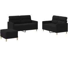 Sofa Sofos komplektas su pagalvėlėmis, 3 dalių, juodas, audinys