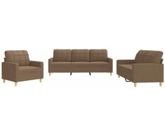 Sofa Sofos komplektas su pagalvėlėmis, 3 dalių, rudas, audinys
