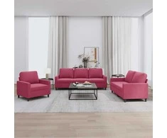 Sofa Sofos komplektas su pagalvėlėmis, 3 dalių, vyno, aksomas