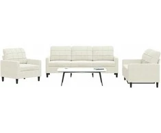 Sofa Sofos komplektas su pagalvėlėmis, 3 dalių, kreminis, aksomas